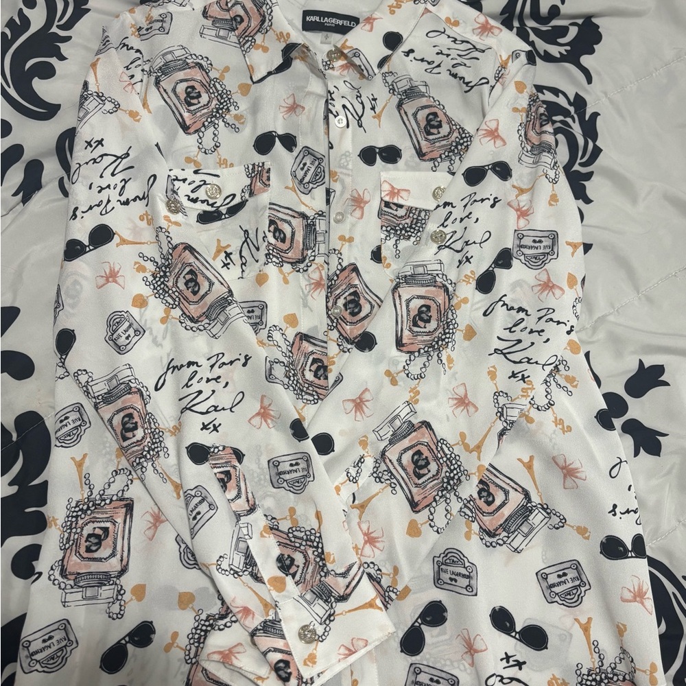 Brand New Karl Lagerfeld White, Pink and Black Graphic Shirt.